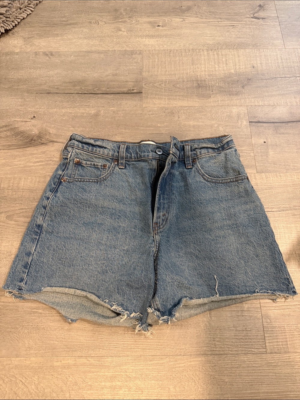 Abercrombie & Fitch Frayed Hem Blue Denim Shorts